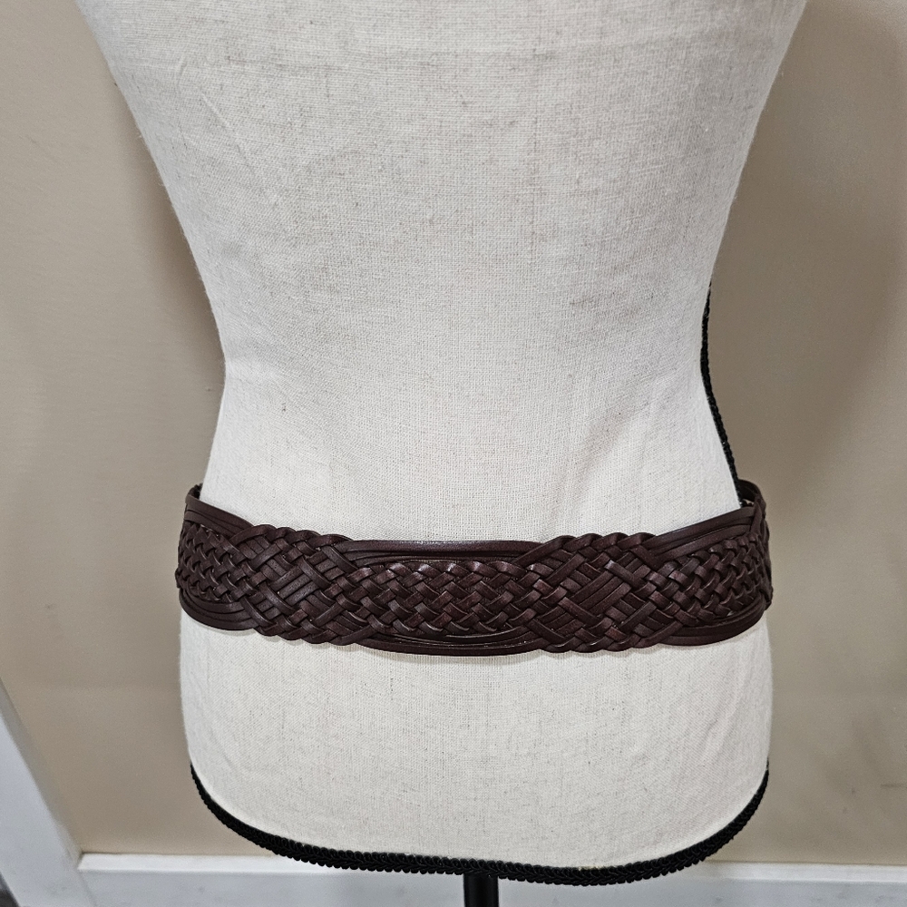 Western Bohemian Brown Leather Wide Braided  Buckle Belt - Picture 8 of 8